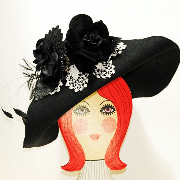 Women\'s Picture Frame Wide Brim Hat 100%Wool OOAK